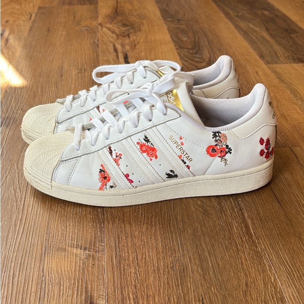 Adidas Superstar White with Floral Embroidered Design